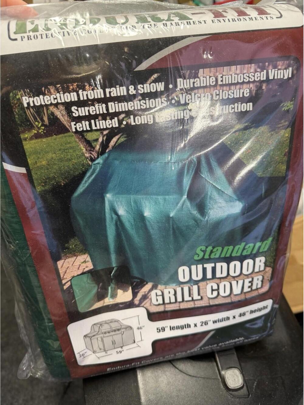 Standard Outdoor Grill Cover Green Vinyl Waterproof 59x26x46 BBQ Protector